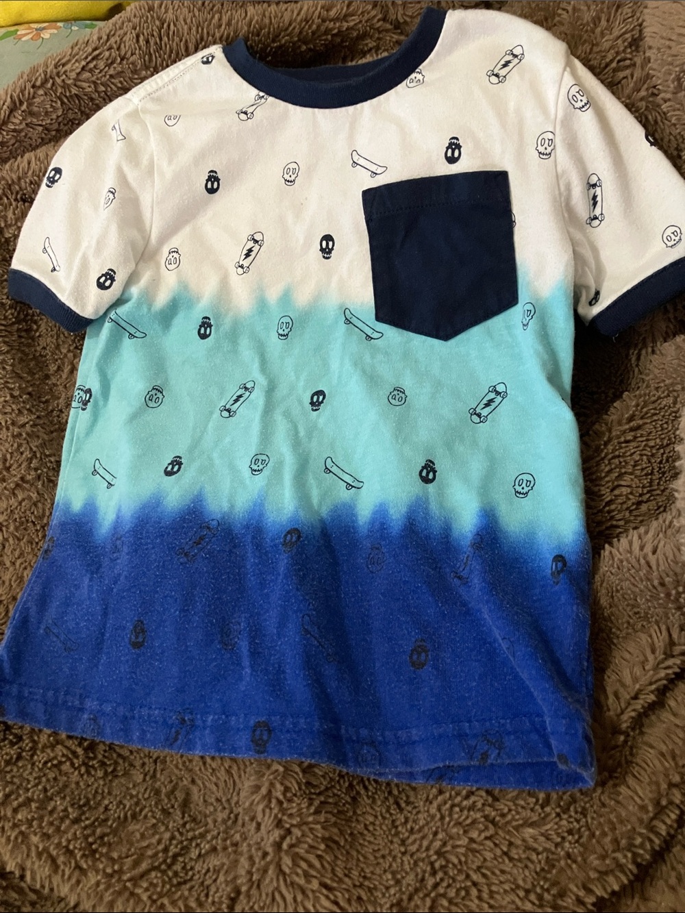 Kids Ombre Skate Pocket Tee in White, Aqua & Navy